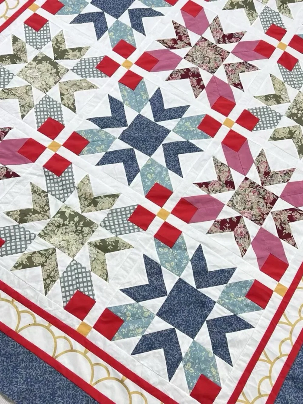 Handmade Heritage Rose Garden Patchwork Cotton Twin Size Sewing Quilt Top/toppe